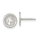 Sterling Silver Polished & Textured Unicorn Children's 14in Necklace and Post Earrings Set